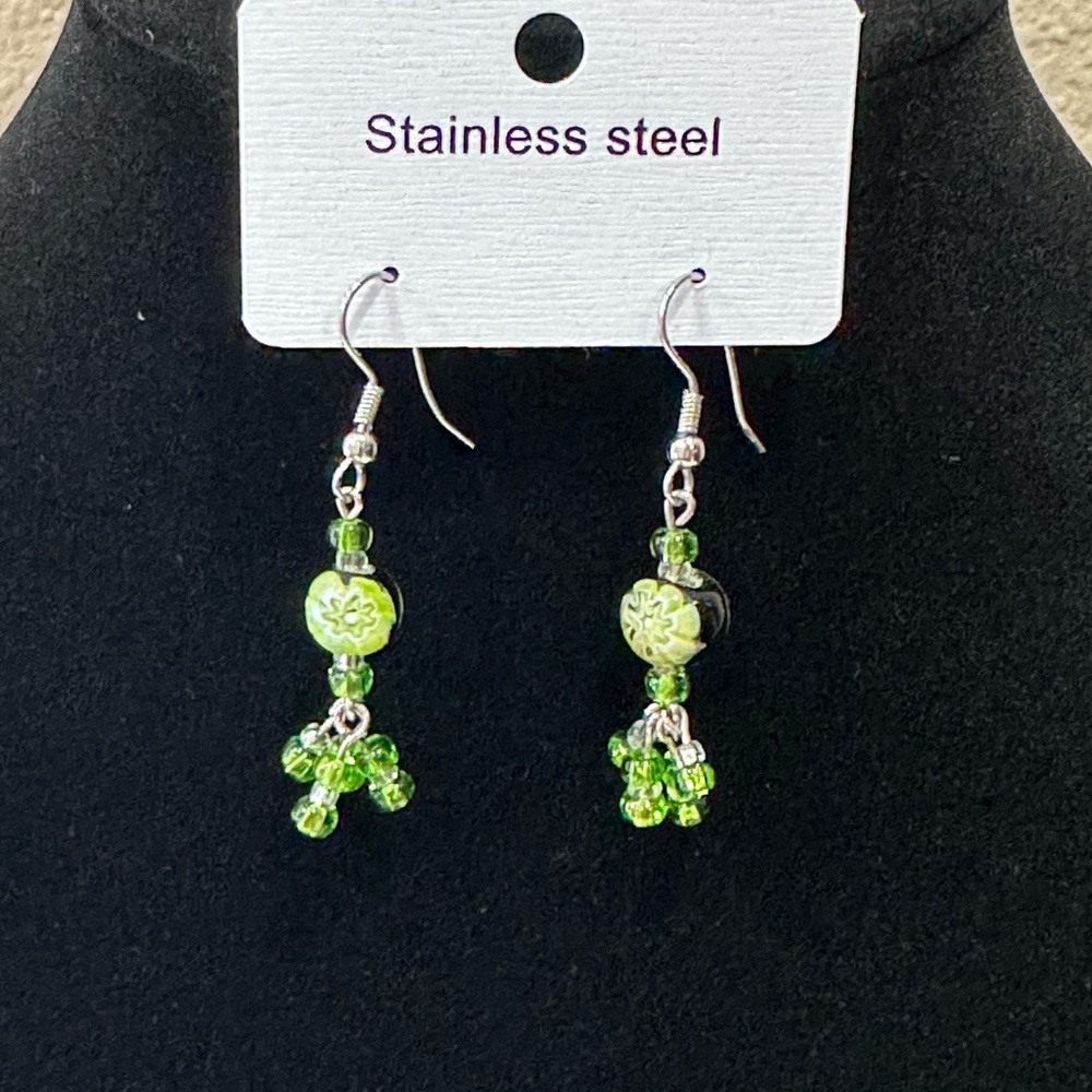 Chic Green Beaded Earrings with Stainless Steel Hooks